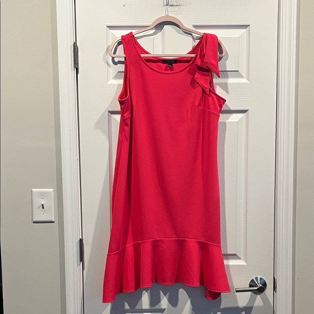 Roz & Ali Women Pink Sleeveless Midi Dress With Large Bow On Shoulder Ruffle Hem